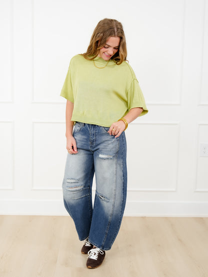 Knit Short Sleeve Mock Neck Sweater - Freckled Poppy