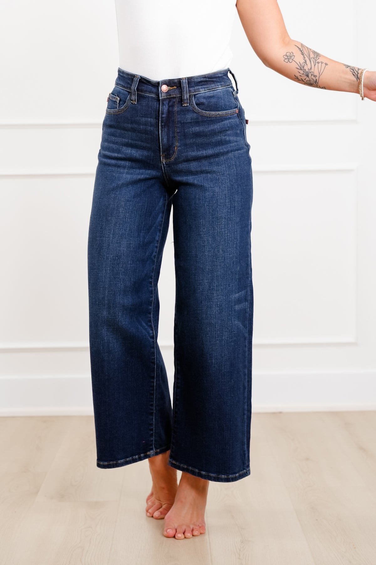 Judy Blue High Rise Dark Wash Ankle Wide Leg Jeans - Freckled Poppy