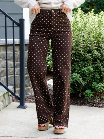 Cello High Rise Brown Polka Dot Wide Leg Jeans