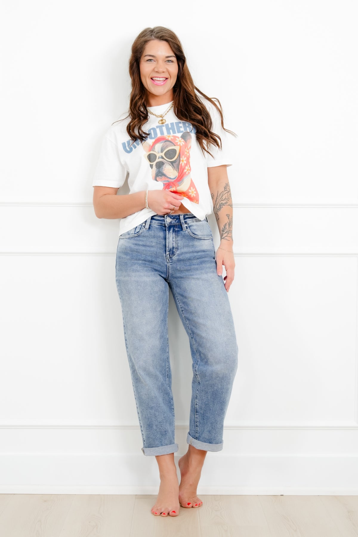 Restock! Risen High Rise Medium Wash Boyfriend Jeans - Freckled Poppy
