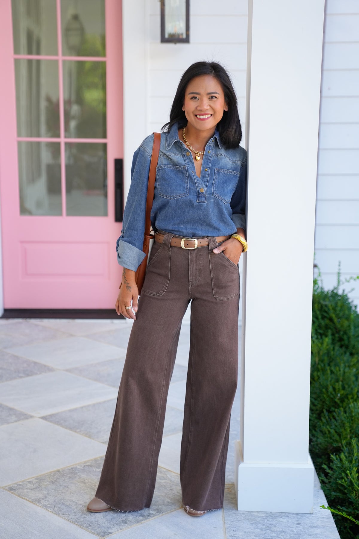 Restock! Judy Blue Espresso Martini High Rise Brown Retro Wide Leg Jeans with Front Patch Pockets - Freckled Poppy