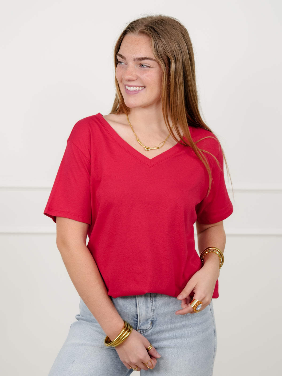 Door Buster! Plus/Reg Zenana Cotton Short Sleeve V Neck Tee - Freckled Poppy
