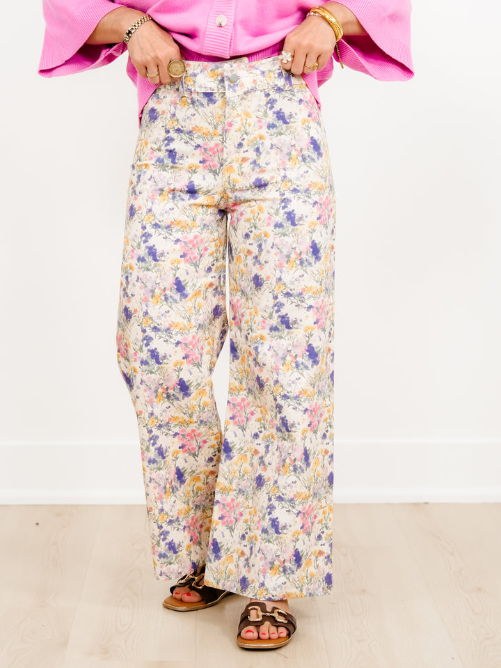 Floral Print High Waist Wide Leg Pants