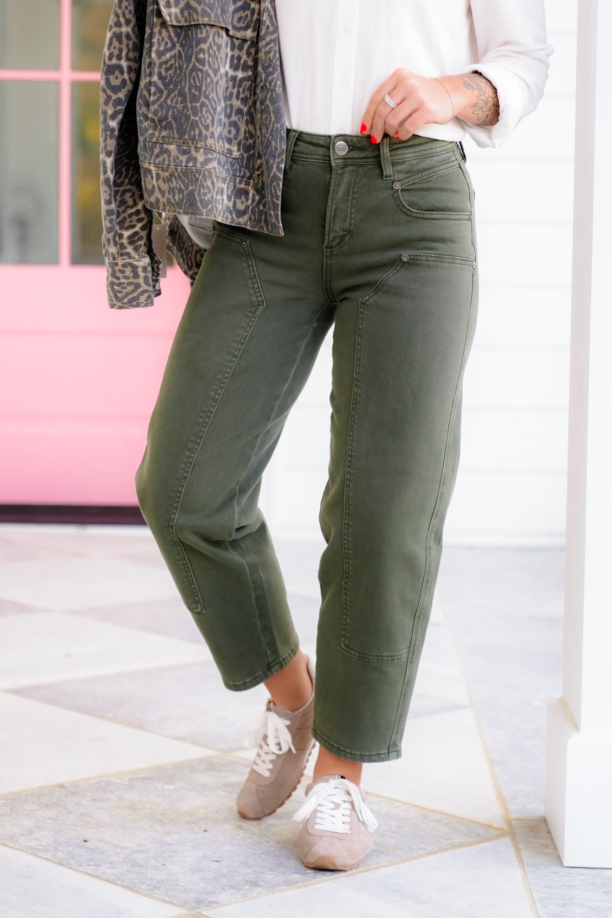 Mica High Rise Green Ankle Straight Leg Barrel Jeans - Freckled Poppy