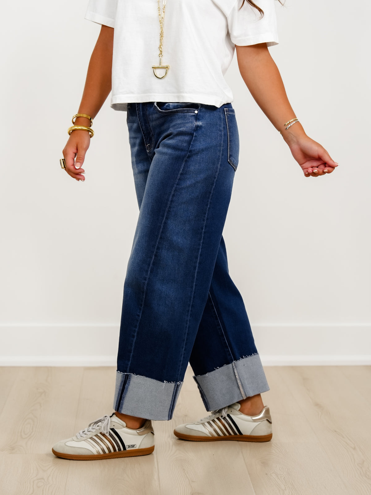 Risen High Rise Dark Wash Slouchy Cropped Cuffed Barrel Jeans - Freckled Poppy