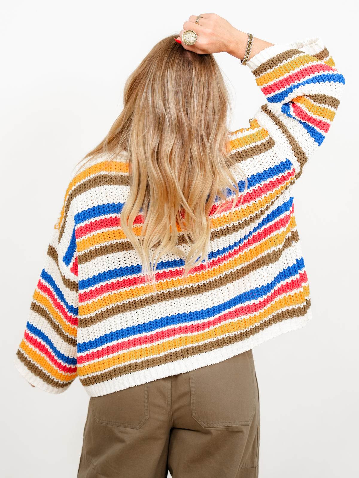POL Multi Color Stripe Long Sleeve Pullover Sweater - Freckled Poppy