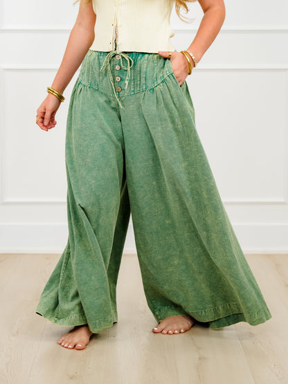 Mineral Wash Elastic Waist Wide Leg Pants - Freckled Poppy