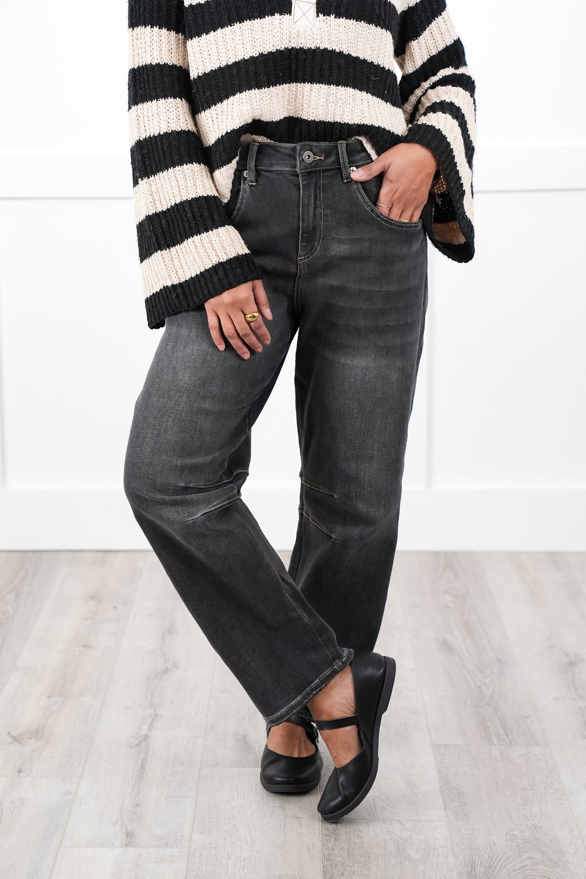Restock! Mica Super High Rise Black Barrel Jeans