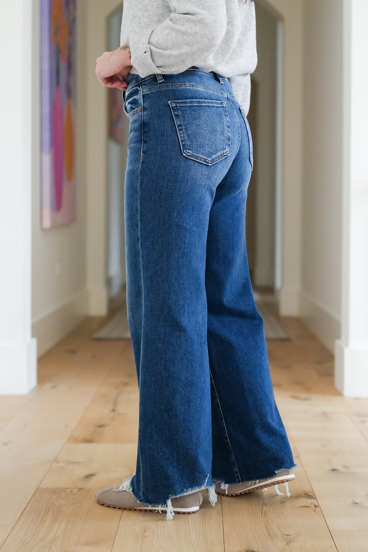 Risen High Rise Dark Wash Wide Leg Jeans - Freckled Poppy