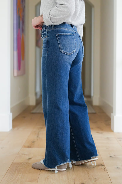 Risen High Rise Dark Wash Wide Leg Jeans - Freckled Poppy