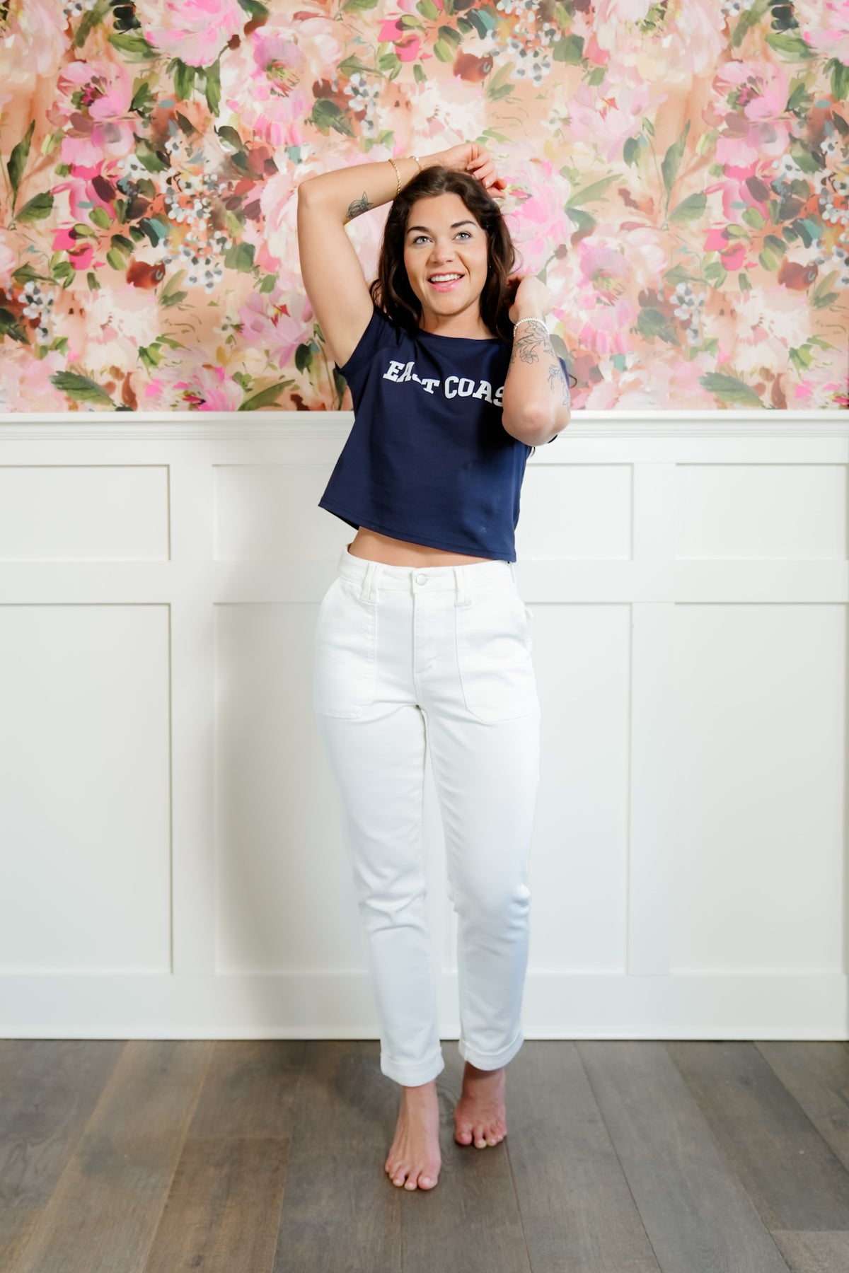 Judy Blue High Rise White Aurora Weekender Jean - Freckled Poppy