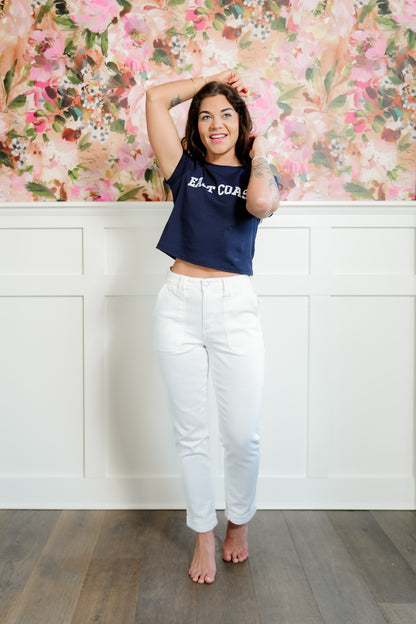 Judy Blue High Rise White Aurora Weekender Jean - Freckled Poppy