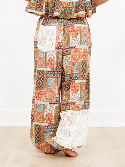 POL Paisley Print Elastic Waist Harem Pants - Freckled Poppy