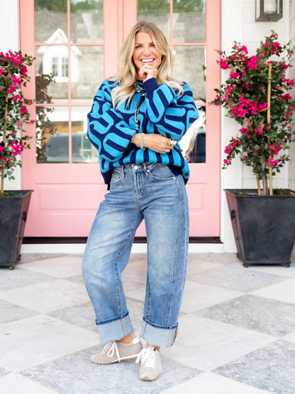 Restock! Mica The Trend Setter High Rise Light Wash Barrel Jean with Cuffed Hem - Freckled Poppy
