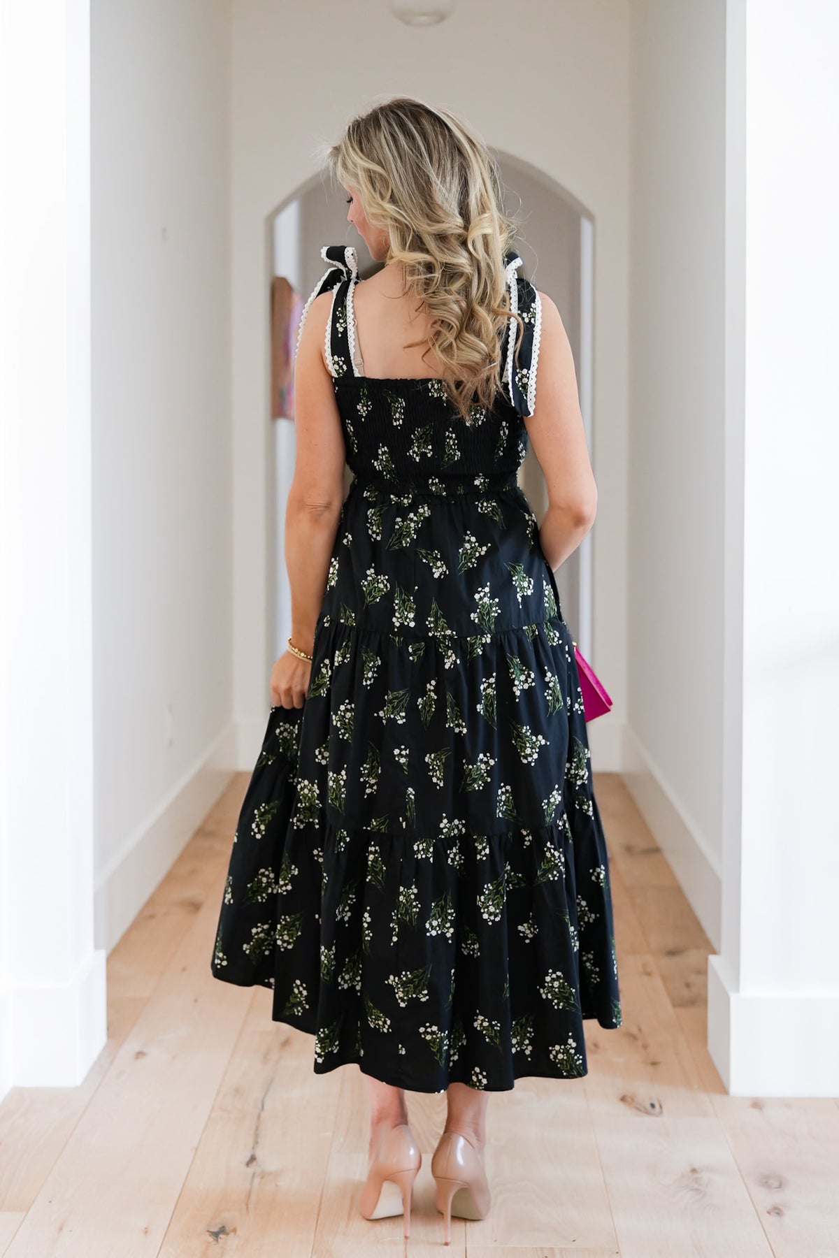 Floral Sleeveless Tie At The Shoulder Tiered Midi Dress - Freckled Poppy