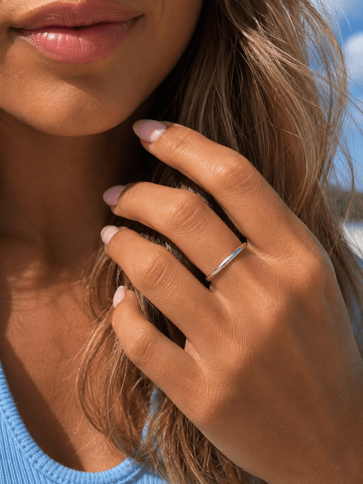 BOHO SOL Thin Silver Smooth Band Ring - Freckled Poppy