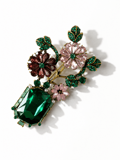 Glass and Rhinestone Vintage Flower Brooch - Freckled Poppy