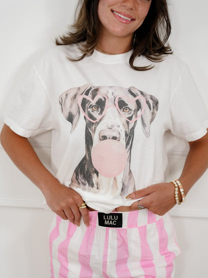 Plus/Reg Short Sleeve Bubblegum Dog Graphic Tee - Freckled Poppy