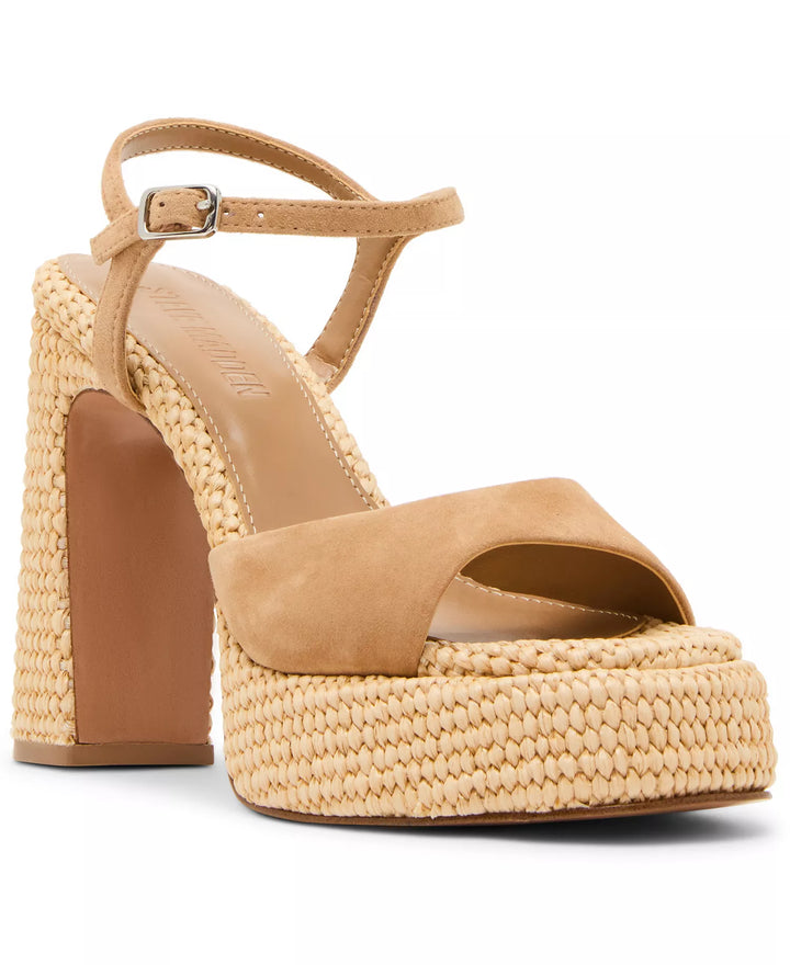 Steve Madden Woven Platform Block Heel Sandal with Suede Front Strap - Freckled Poppy