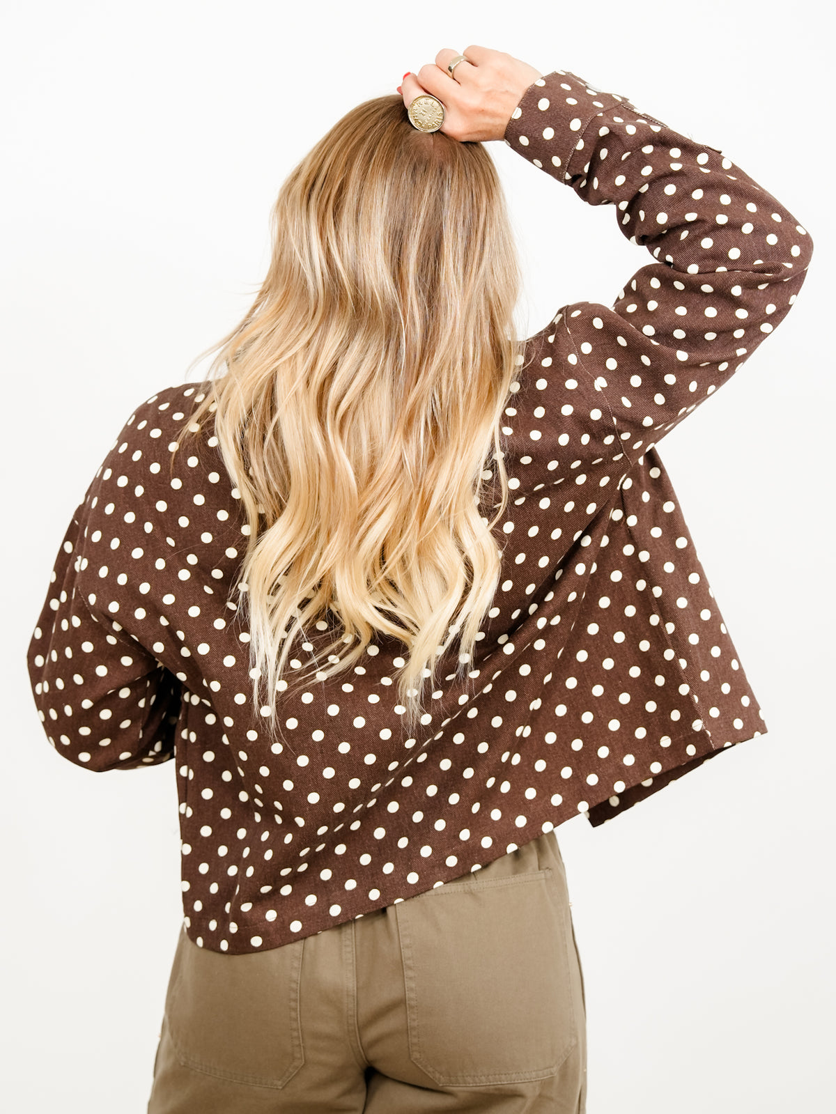 Brown Polka Dot Long Sleeve Button Down Jacket - Freckled Poppy
