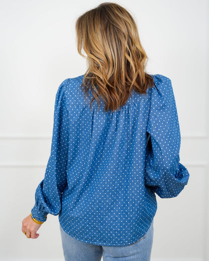 Polka Dot Dark Wash Long Sleeve Top - Freckled Poppy