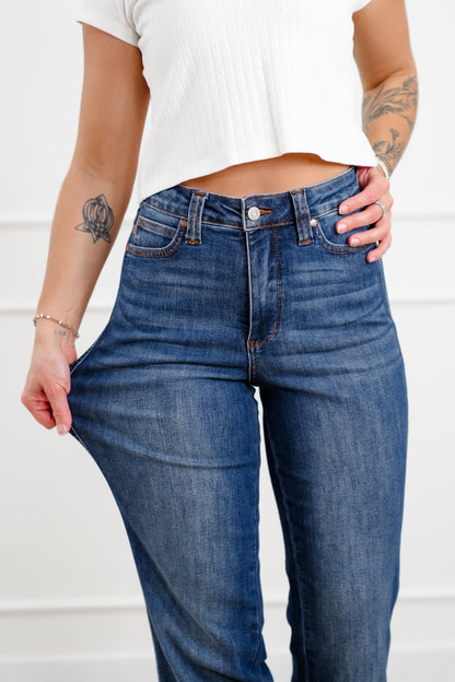 Judy Blue High Rise Medium Wash Tummy Control Straight Leg Jeans - Freckled Poppy
