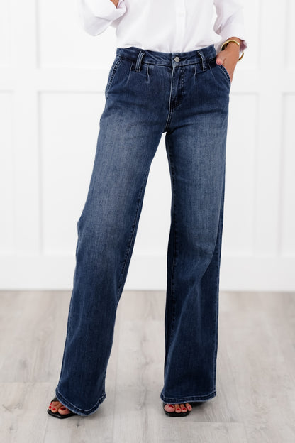 Mica High Rise Dark Wash Wide Leg Jeans - Freckled Poppy