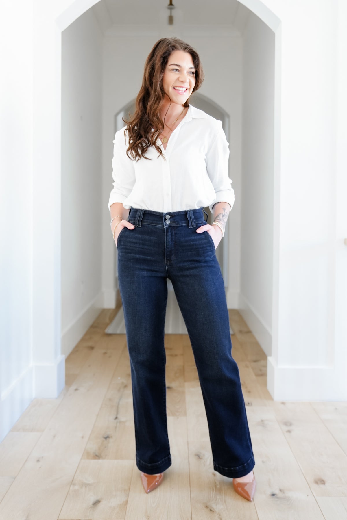 Restock! Judy Blue Multi Inseam "The Everly" Trouser Dark Wash Trouser Wide Leg Jeans