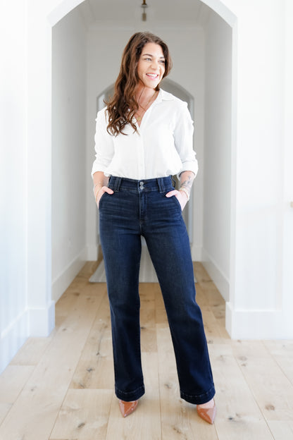 Restock! Judy Blue Multi Inseam "The Everly" Trouser Dark Wash Trouser Wide Leg Jeans
