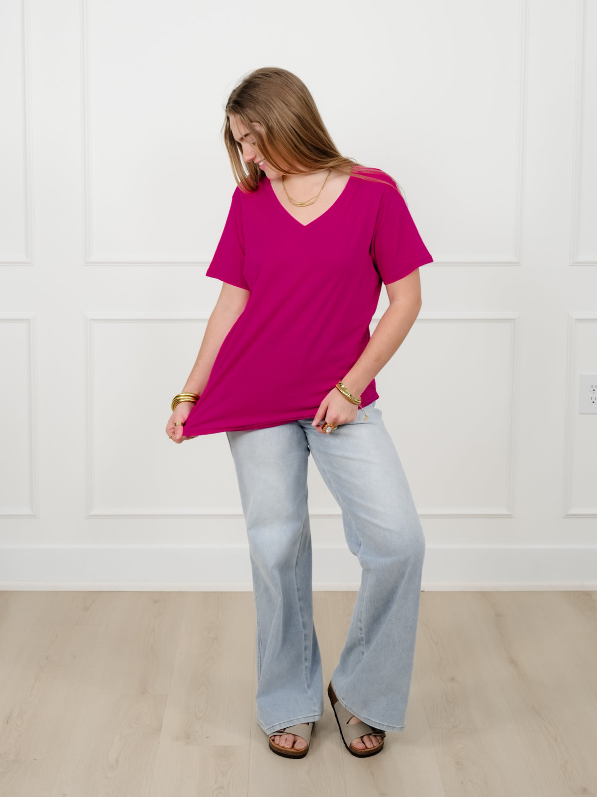 Door Buster! Plus/Reg Zenana Cotton Short Sleeve V Neck Tee - Freckled Poppy