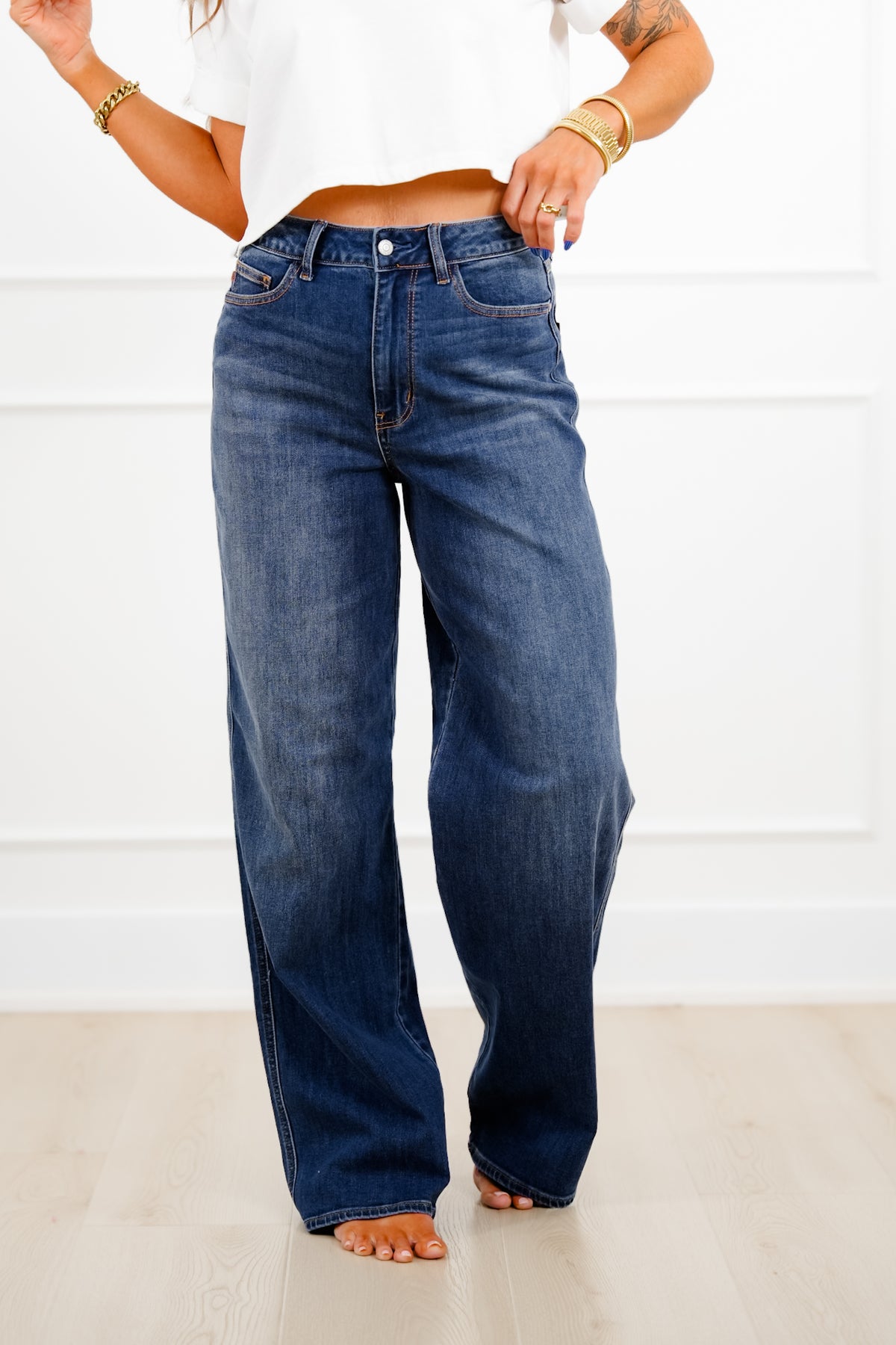 Judy Blue Everyday Icon High Rise Multiple Inseam Dark Wash Wilhelmina Baggy Jeans - Freckled Poppy