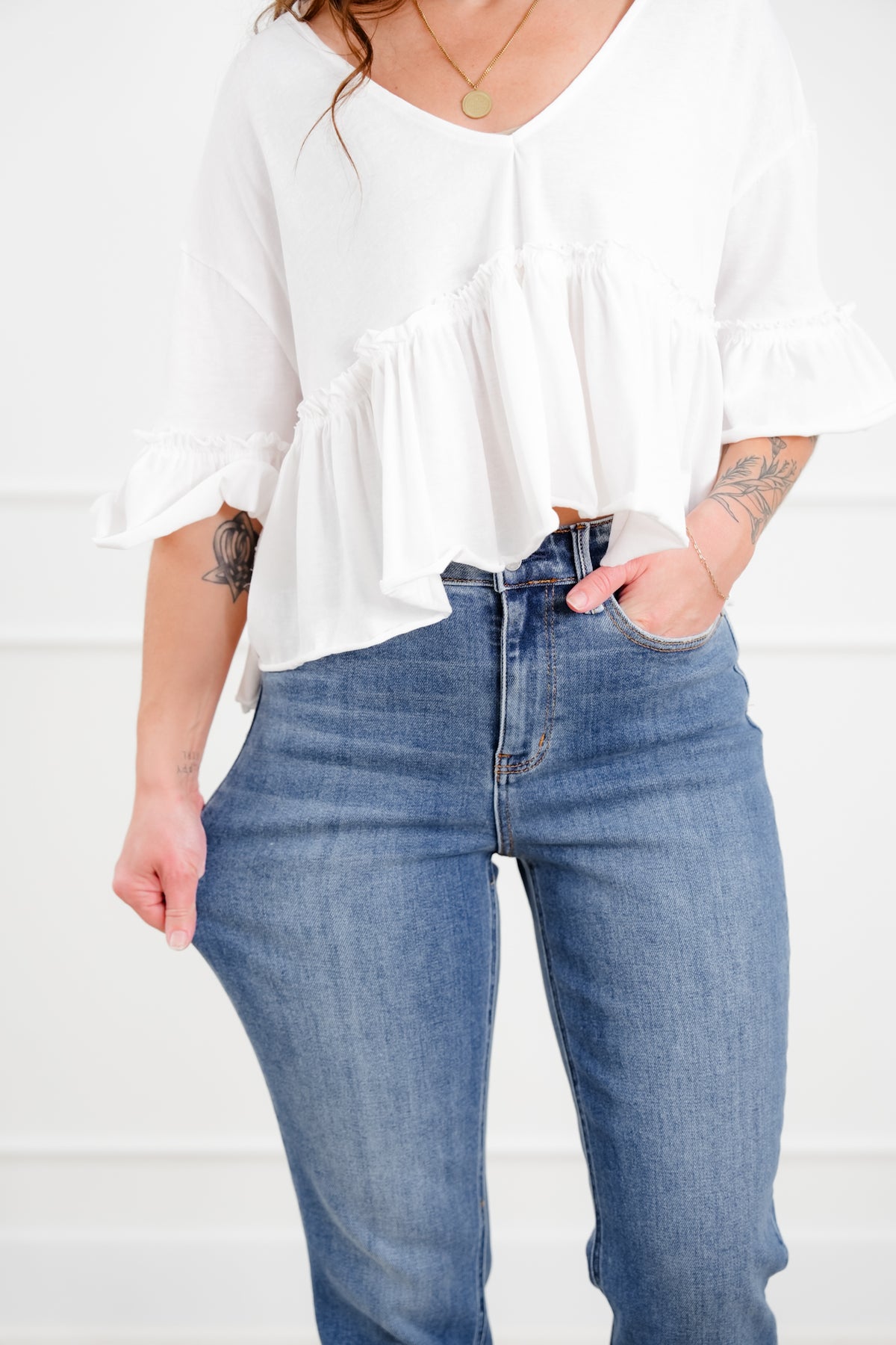 Judy Blue High Rise Medium Wash Ankle Length Straight Leg Jeans - Freckled Poppy