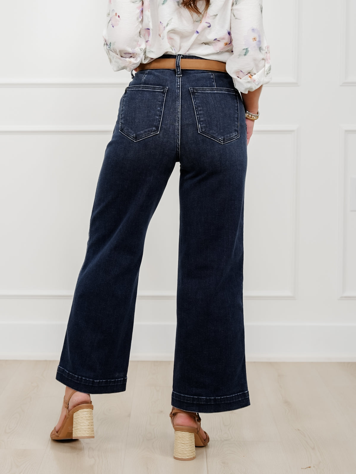 Judy Blue the Jasmine High Rise Dark Wash Wide Leg Ankle Trouser Jeans - Freckled Poppy