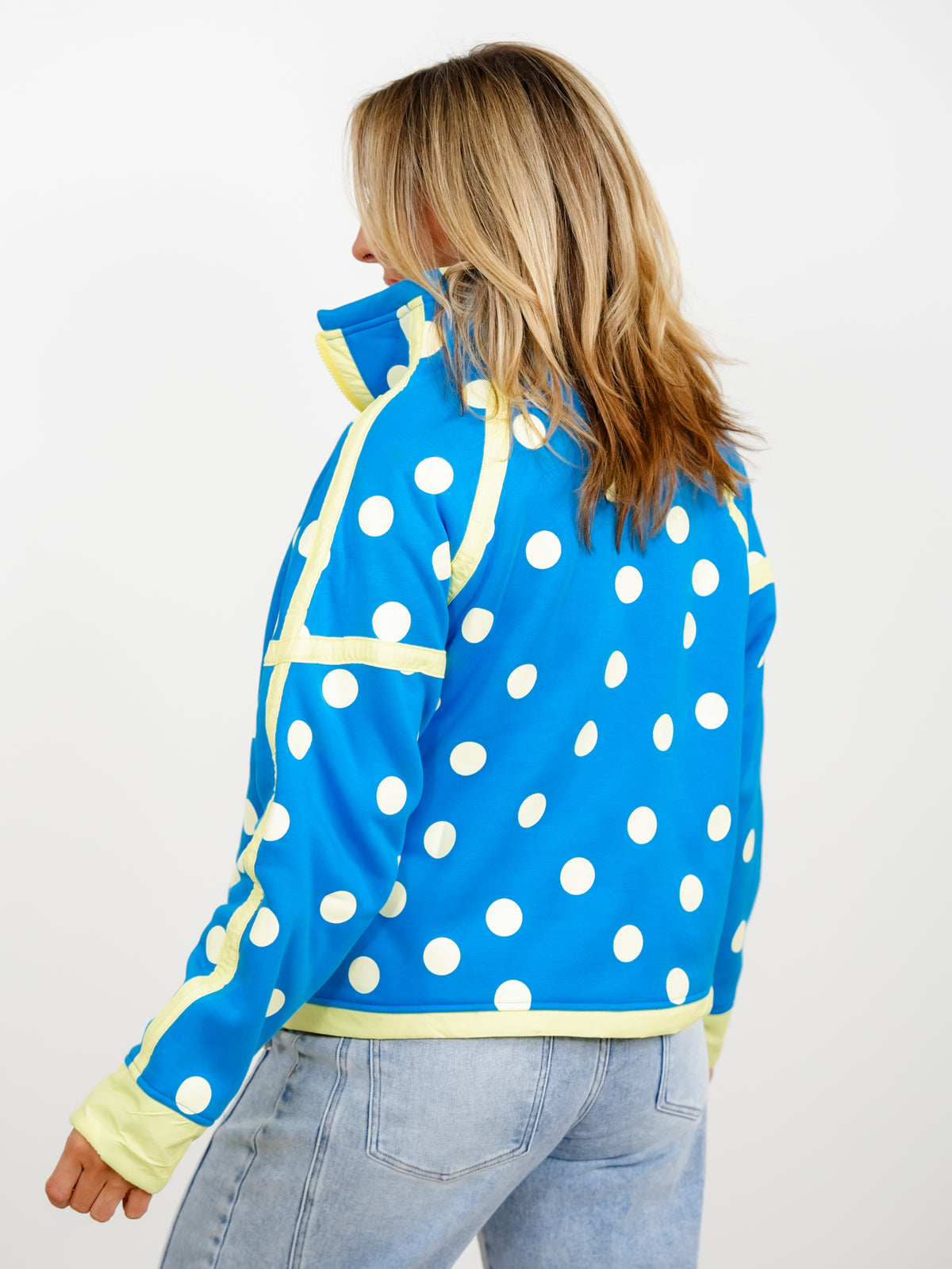 Polka Dot Long Sleeve Half Zip Jacket with Contrast Trim - Freckled Poppy