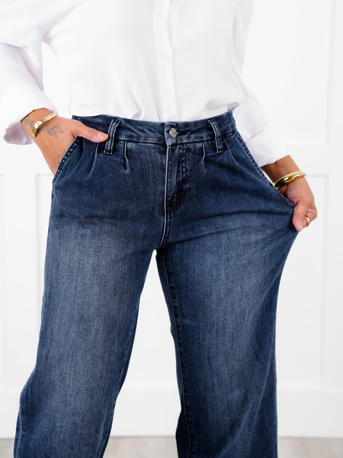 Mica High Rise Dark Wash Wide Leg Jeans - Freckled Poppy