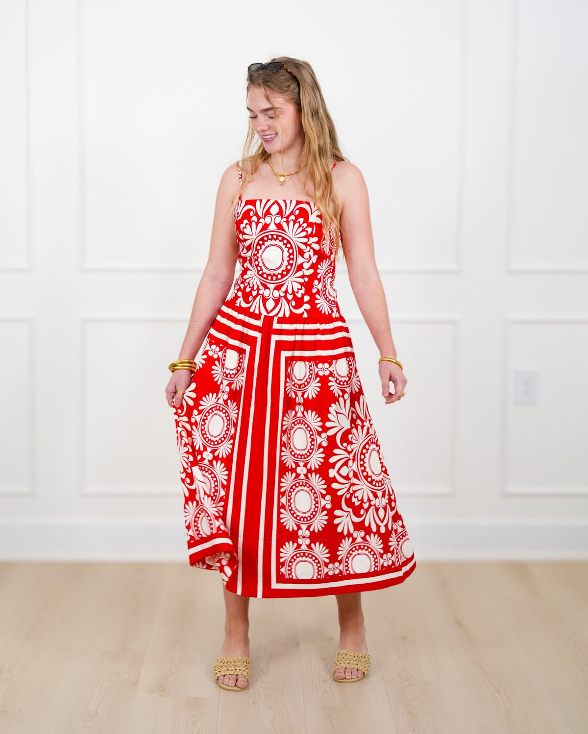 Floral Pattern Sleeveless Midi Dress - Freckled Poppy