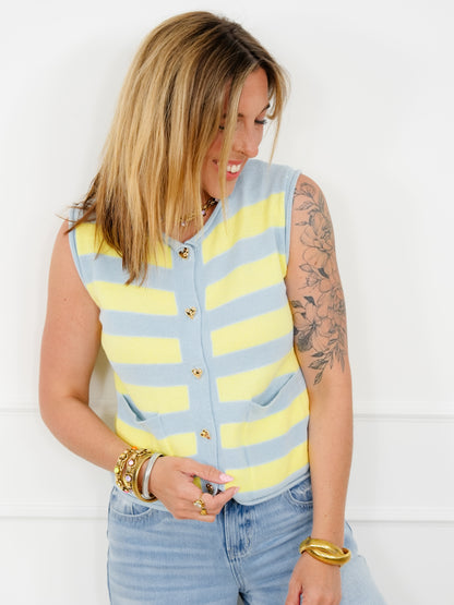 Stripe Sweater Vest with Heart Buttons - Freckled Poppy