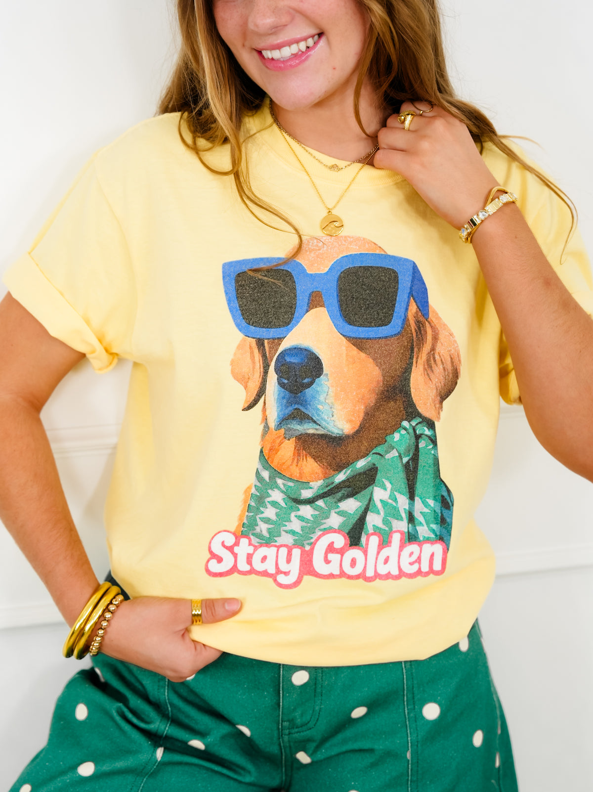 Plus/Reg Short Sleeve "Stay Golden" Graphic Tee - Freckled Poppy