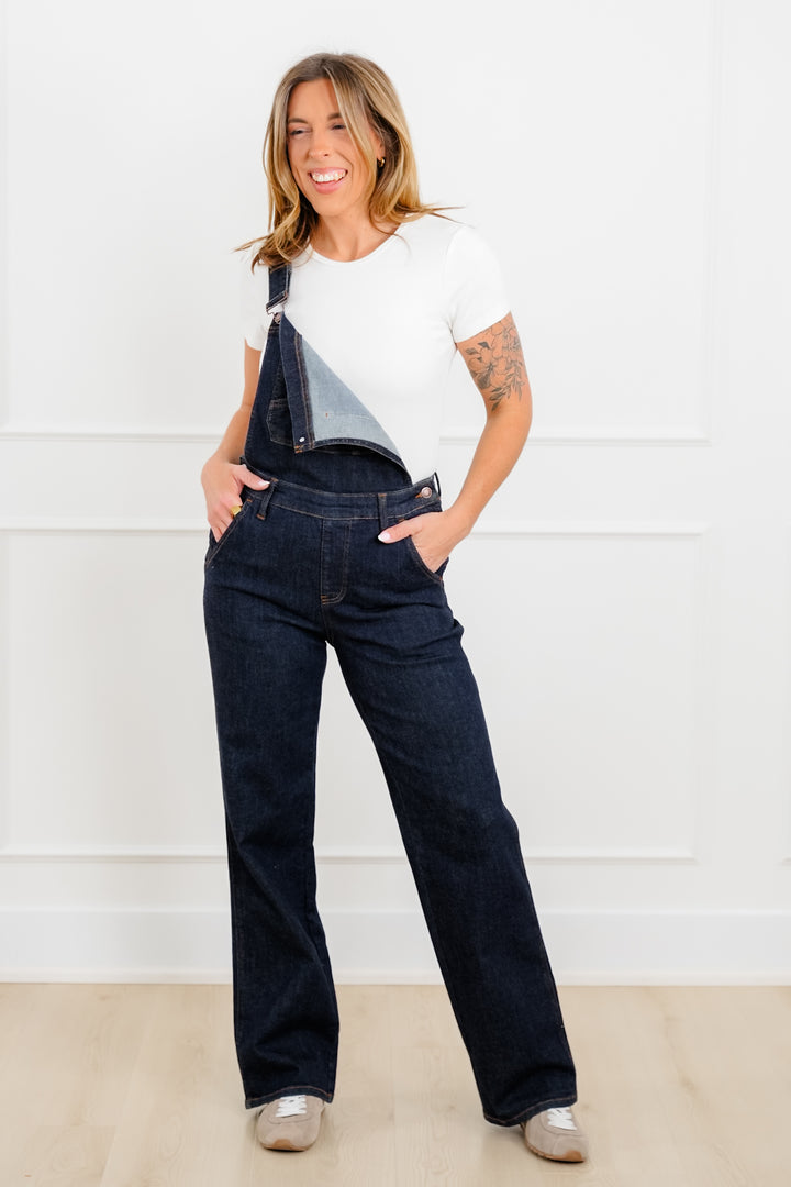 Judy Blue Dark Wash High Rise Classic Wide Leg Overalls - Freckled Poppy
