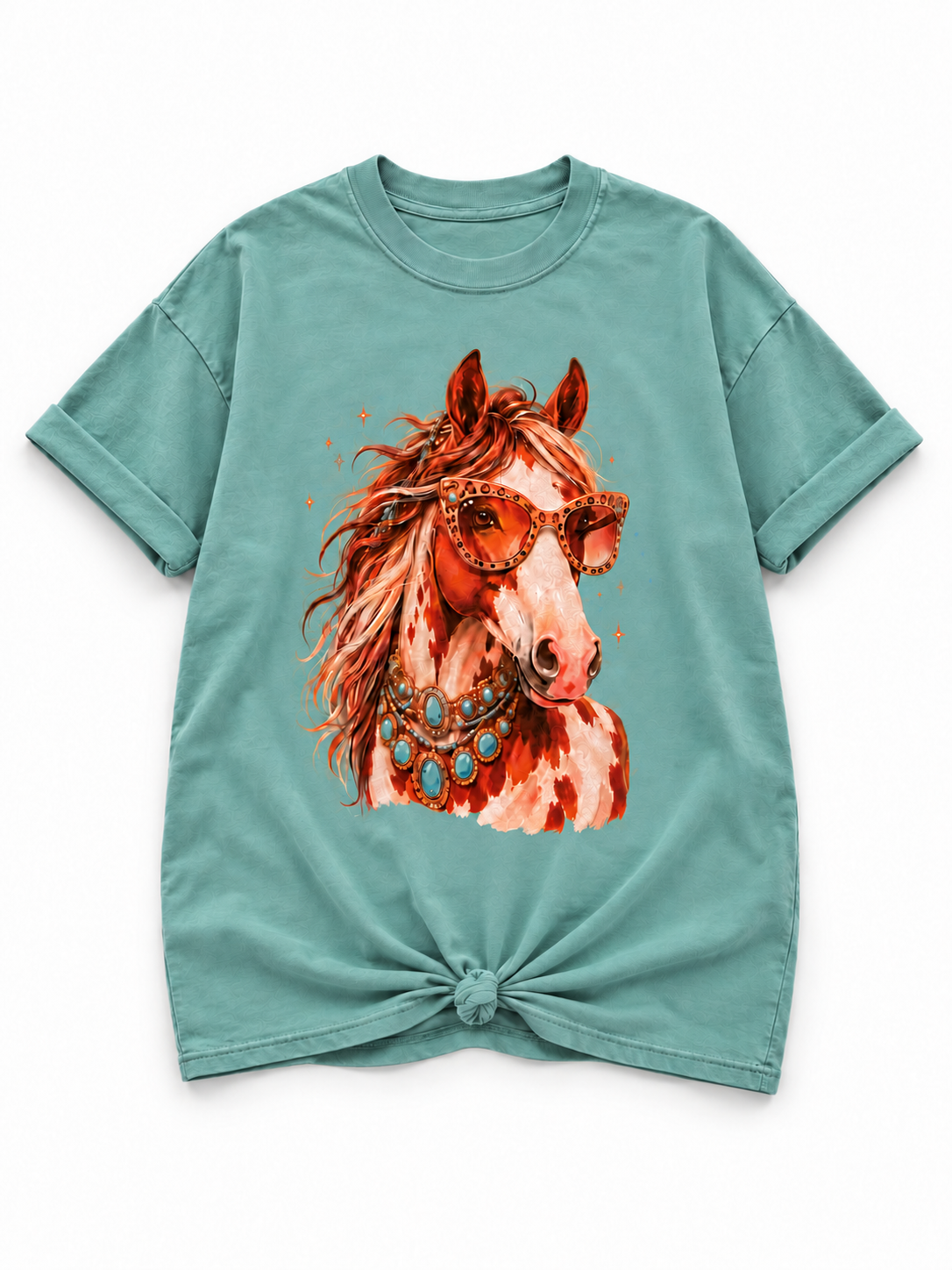 Plus/Reg Short Sleeve Glam Horse Graphic Tee - Freckled Poppy