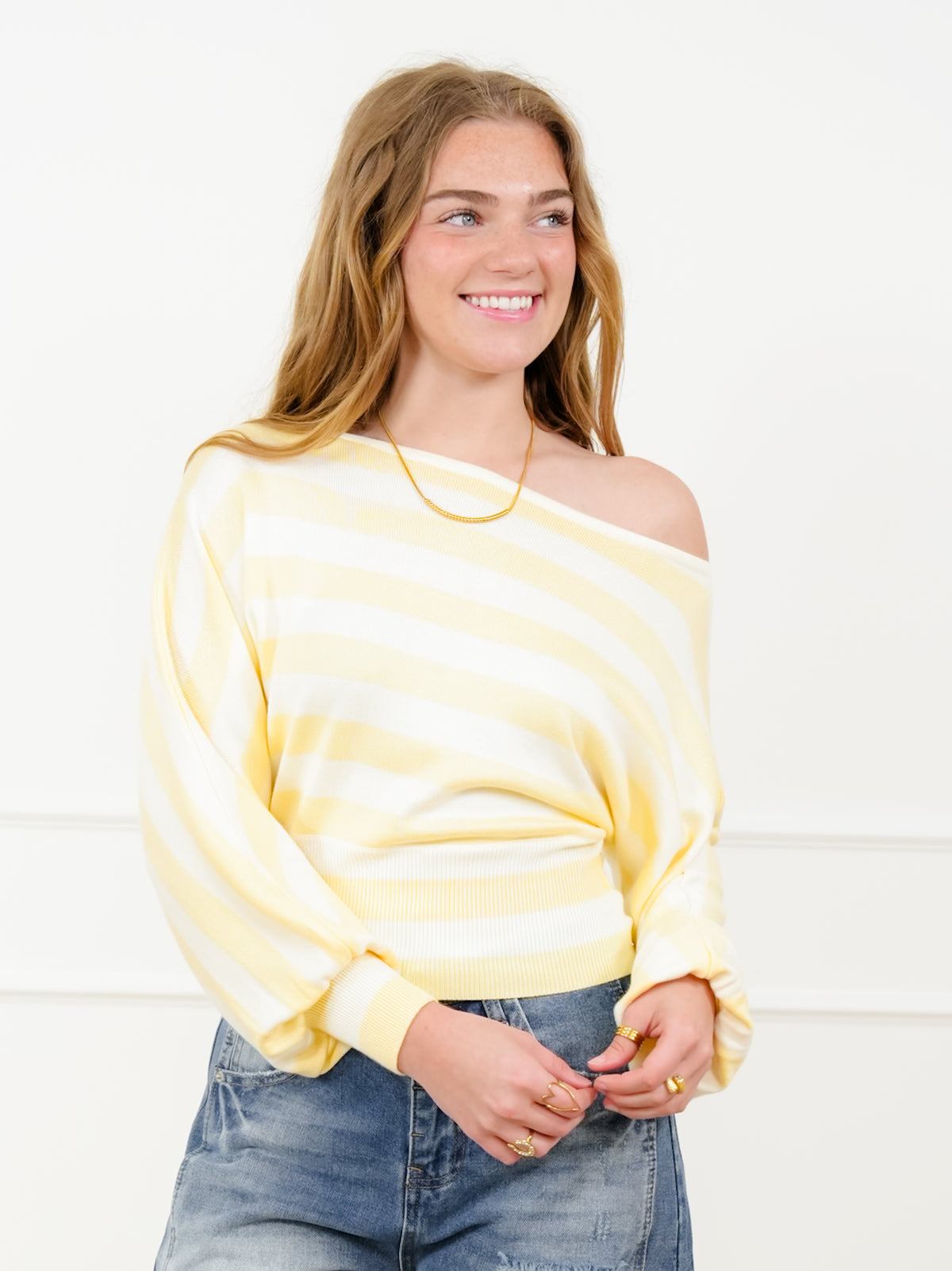 Stripe Long Sleeve Boat Neck Sweater - Freckled Poppy