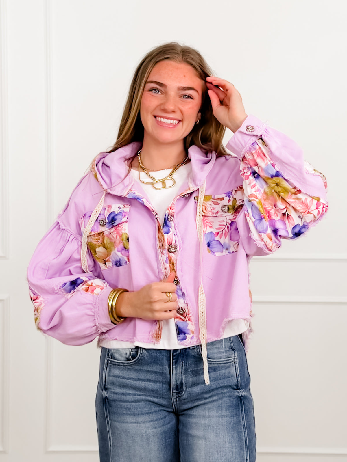 POL Floral Print Long Sleeve Button Up Shacket - Freckled Poppy