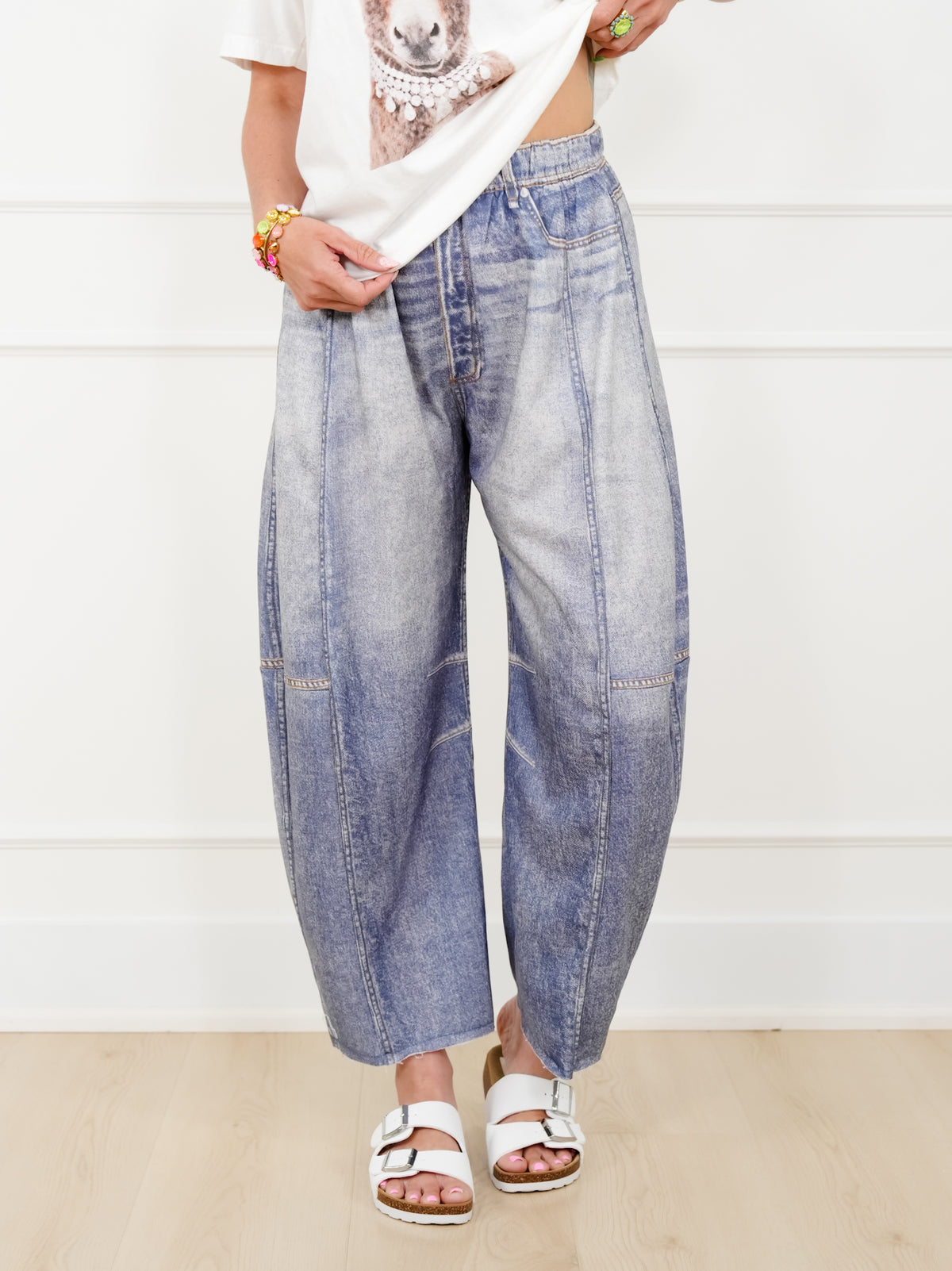 Restock! Plus/Reg Acid Print Elastic Waist Barrel Pants - Freckled Poppy