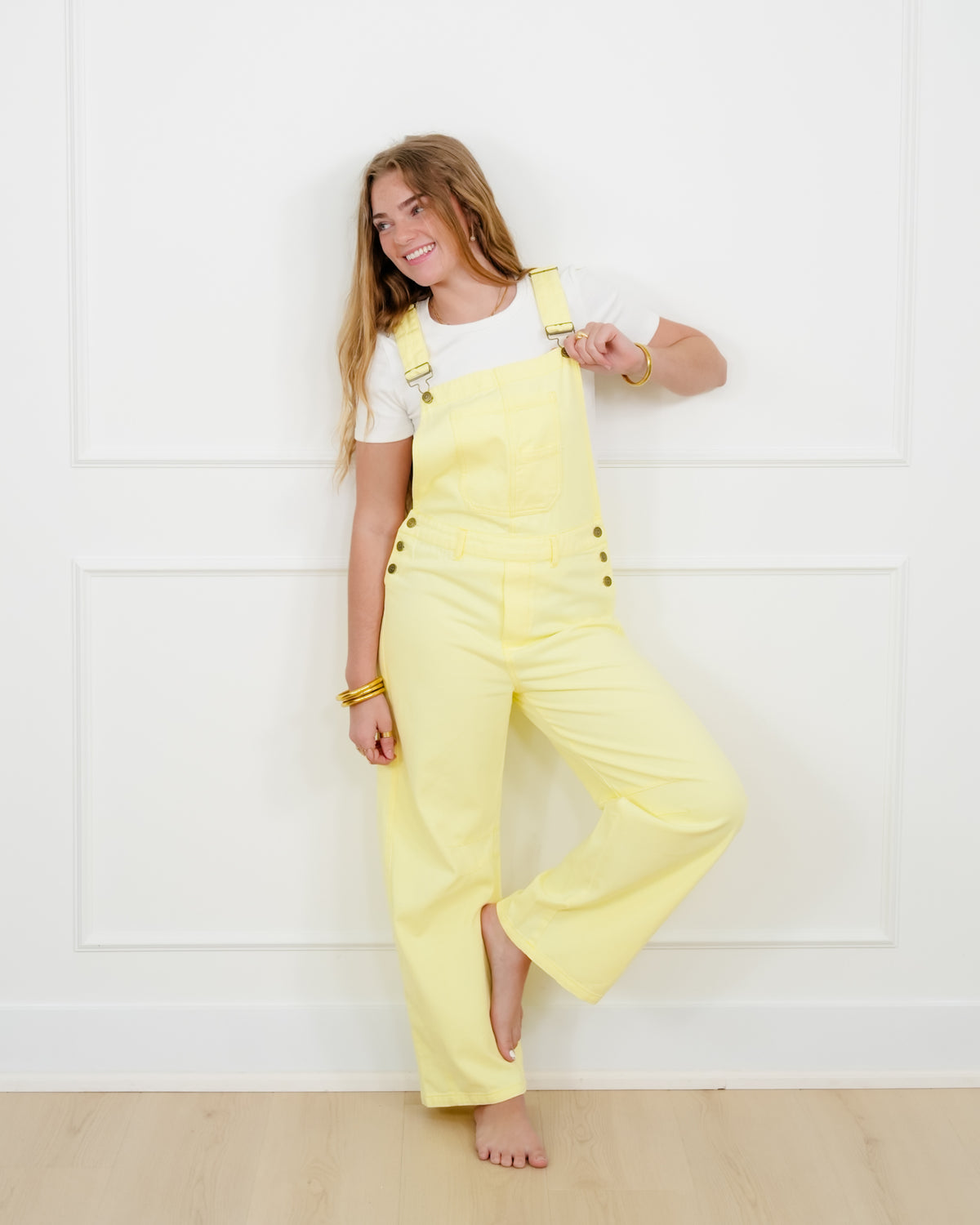 Yellow Washed Twill Barrel Leg Overalls - Freckled Poppy