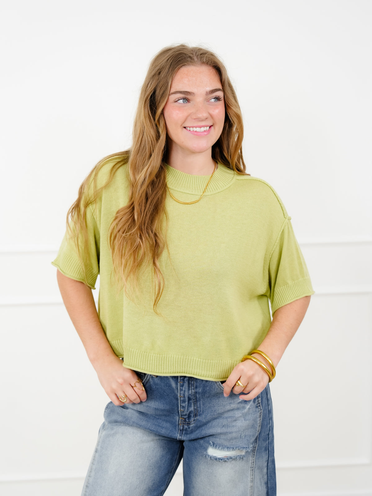 Knit Short Sleeve Mock Neck Sweater - Freckled Poppy