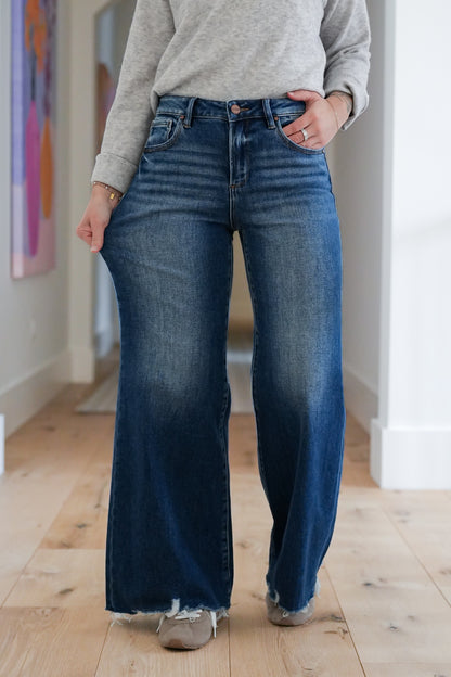 Risen High Rise Dark Wash Wide Leg Jeans - Freckled Poppy