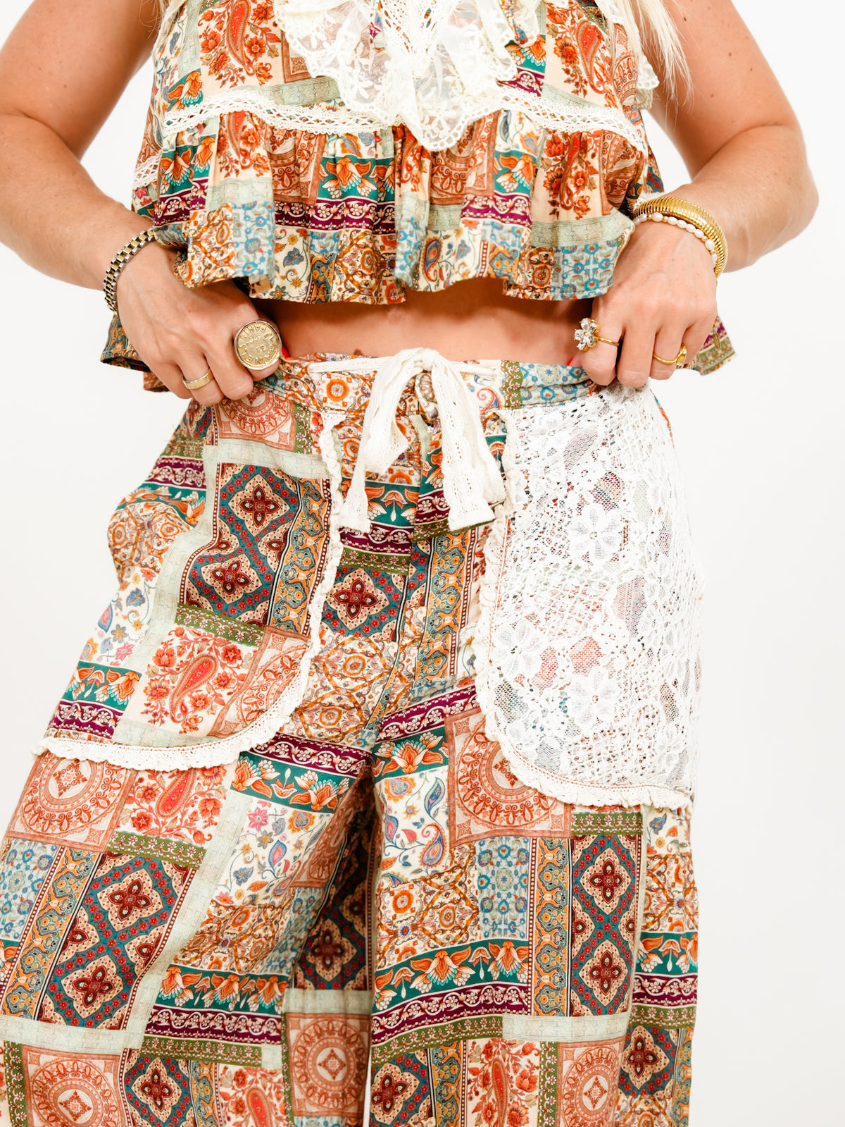POL Paisley Print Elastic Waist Harem Pants - Freckled Poppy