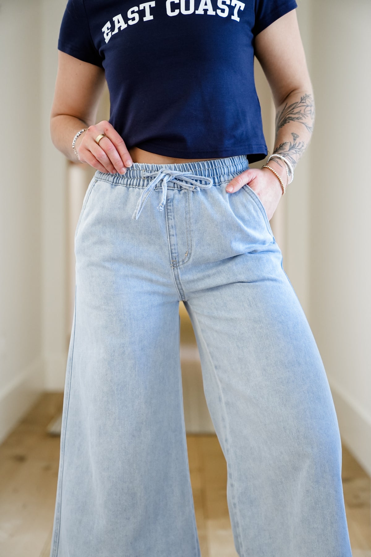 Mica Girl on the Go High Rise Light Wash Wide Leg Crop - Freckled Poppy