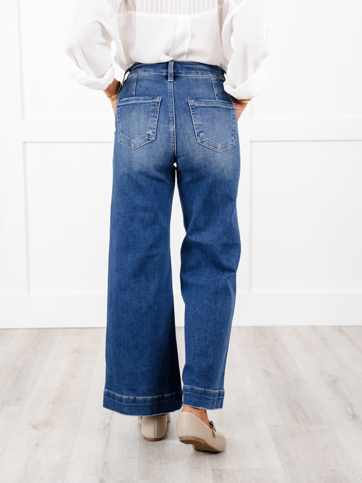 Risen High Rise Dark Wash Ankle Wide Leg Patch Front Pocket Jeans - Freckled Poppy