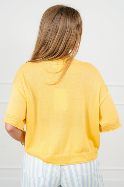 Short Sleeve Sweater with Reverse Seams - Freckled Poppy